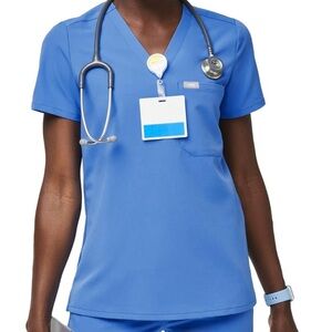 Figs Womens 1 Pocket Catarina Scrub Top in Ceil Blue Size Large